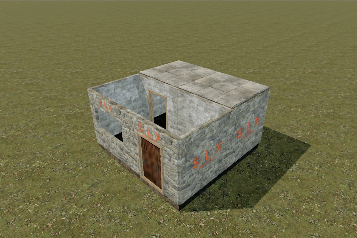Каменная база с комнатами и дверными проёмами в 3D-конструкторе Rust